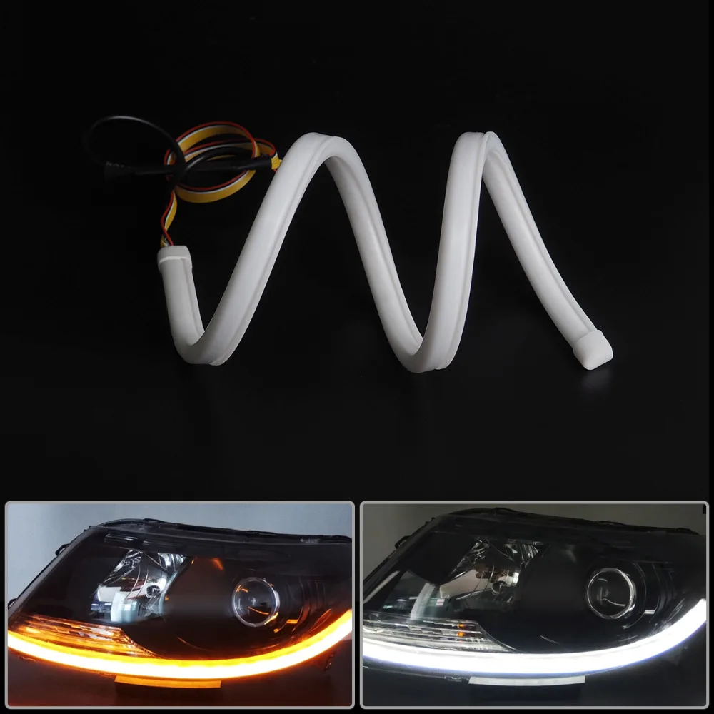 2x45//60cm Flexible Tube LED Strip DRL Daytime Running Flowing Turn Signal Light