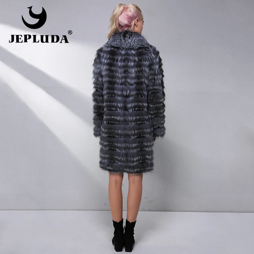 JEPLUDA Шуба Натуральный Мех Чернобурка Реальный Подкладка Трикотажная Отделка