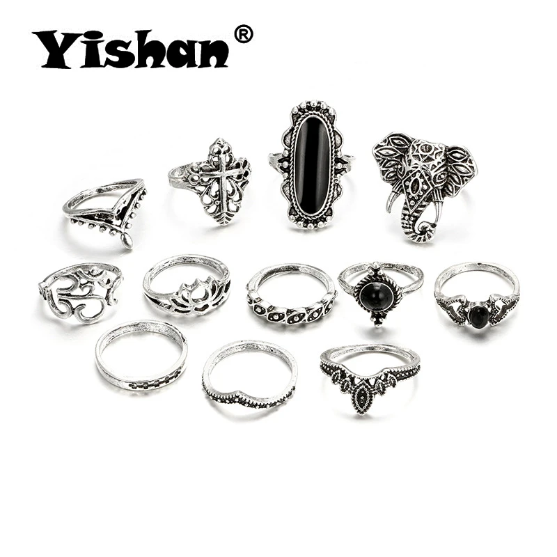 

Yishan 12 pcs/set Charm Finger Ring Set for Women Retro Vintage Bohomian Knuckle Party Rings Punk Jewelry Gift for Girl YS0087