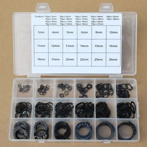 240Pcs 3mm 26mm Steel External Circlip Retaining Ring Snap Ring