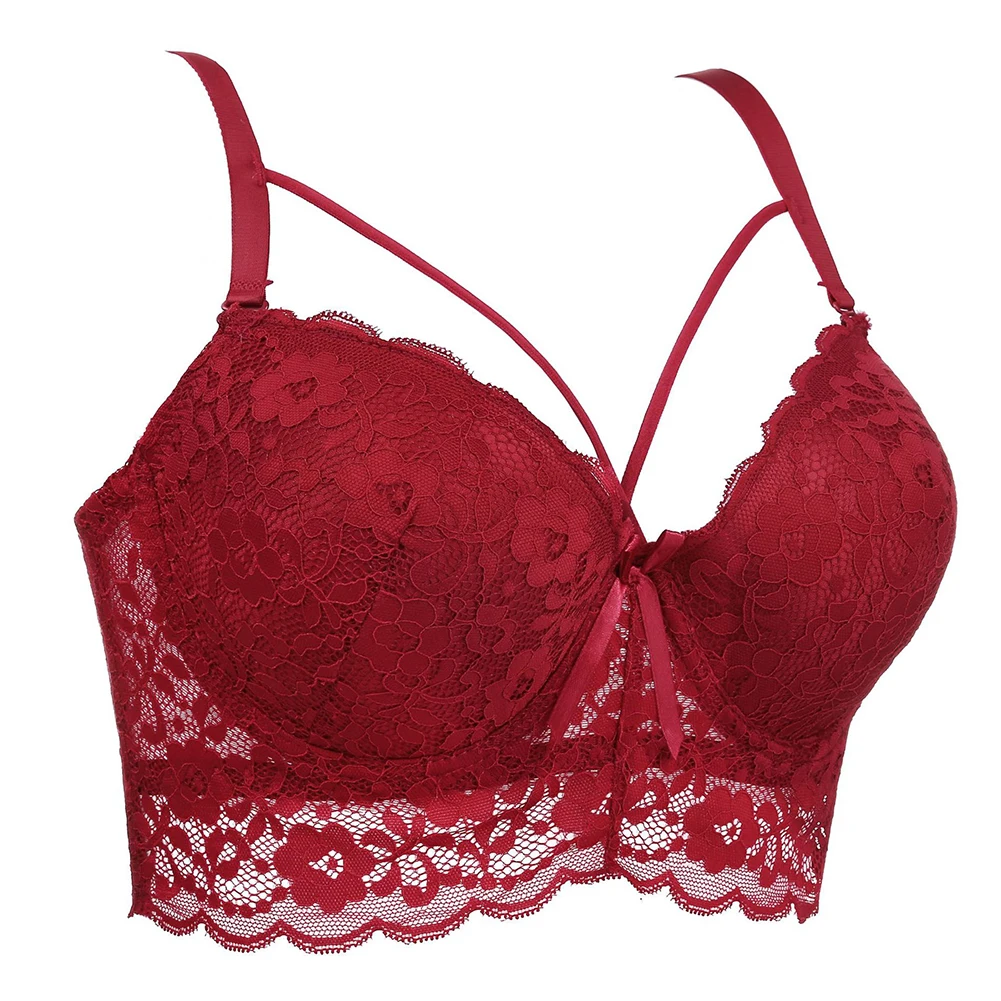 

Summer Brassiere Ultra-thin With Steel Support Lingerie Women Bra Breathable Charming Sexy Lace Push Up Front Strappy Plus Size