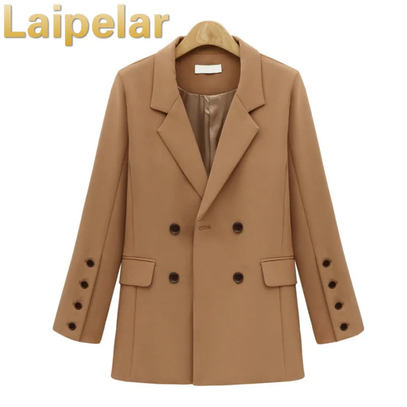 

Elegant Women Suit Jacket Formal Blazer 2018 Double Breasted Pocket Women Blazer Work Office Business Suit Outwear Coat Laipelar