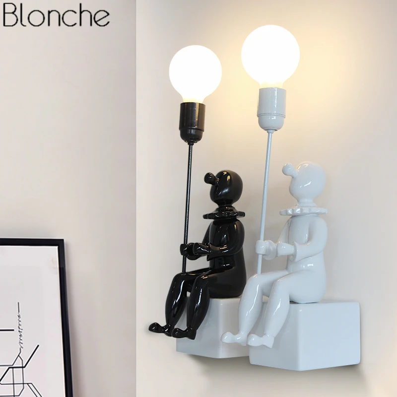 

Nordic Clown Led Wall Lamp Loft Industrial Wall Sconce Light Fixture Resin Ceramic Lamp for Children Room Bedroom Home Lighting