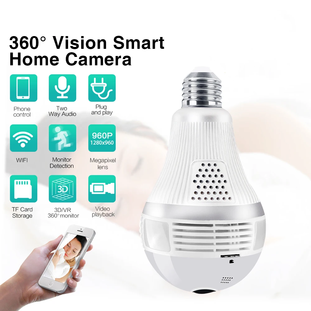 Full HD 960P Wifi Bulb Security Camera Wifi Camera Panoramic 360 Degree Fisheye CCTV Home Security Camara Ap Mode