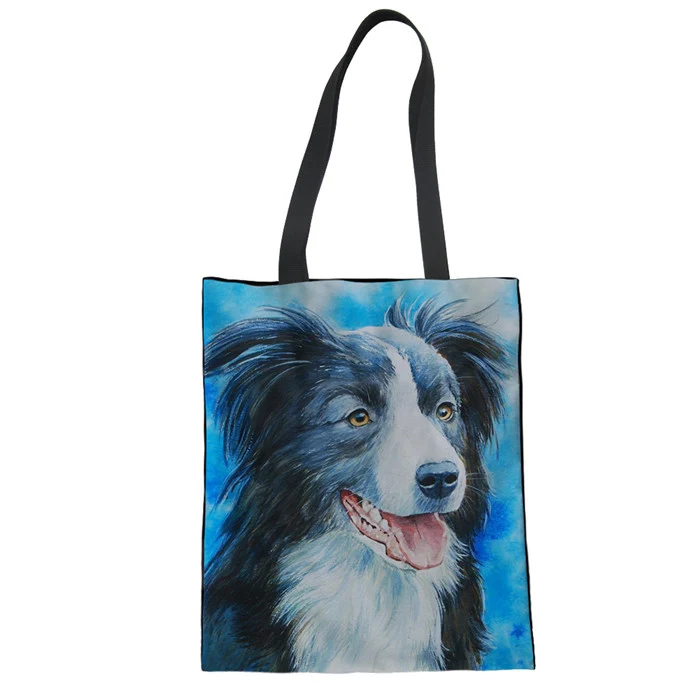 WHEREISART Яркая сумка для шоппинга Saco Compras животное собака граница колли женские матерчатые сумки хлопчатобумажная хозяйственная сумка ручной работы - Цвет: LMF1512Z22