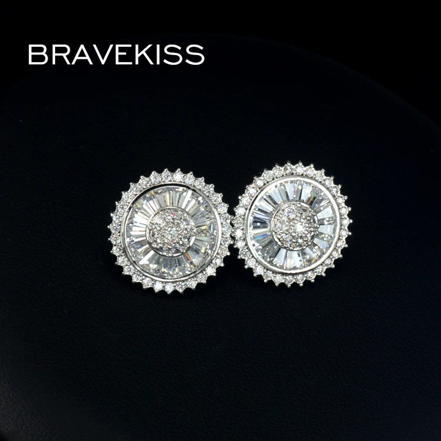 Bravekiss Flat Round Cubic Zirconia Earrings Studs Ear Piercing Stud Bravekiss Flat Round Cubic Zirconia Earrings Studs Ear Piercing Stud For Women Jewelry Mujer Brincos
