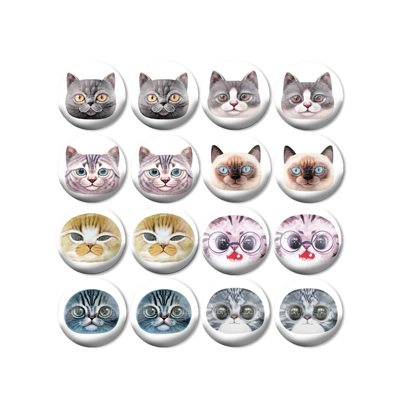 

16pcs Round Glass Cabochon Cat Picture Mixed Pattern Fit Base Earring Setting for Jewelry Flatback BCH-336