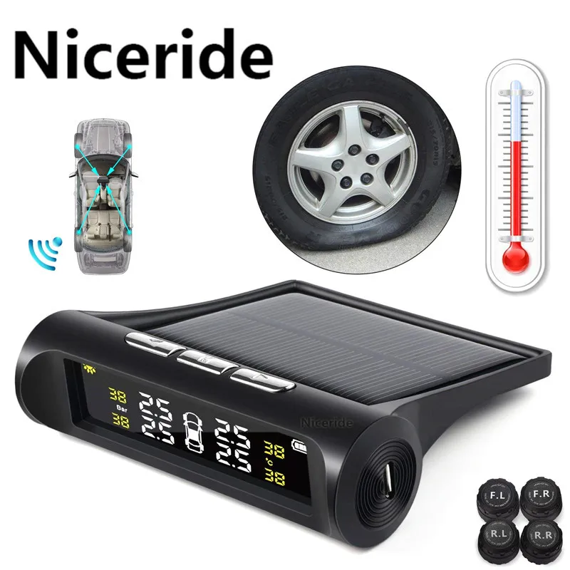 

Solar Power Car TPMS Tyre Pressure Monitor System Solar Power charging Digital LCD Display Auto Security Alarm Systems External