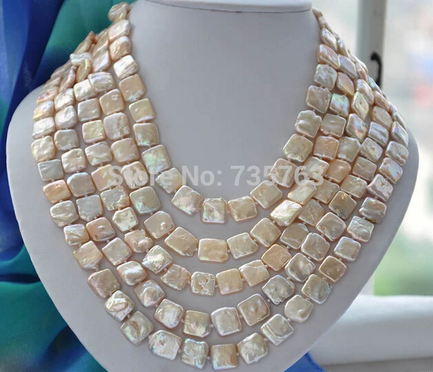 

HOT N263 LONG 13mm square pink Freshwater cultured pearl necklace 100inch
