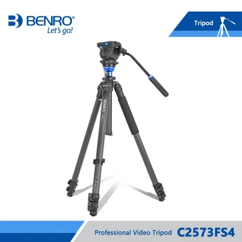 

Benro C2573FS4 Video Tripod Professional Carbon Fiber Camera Tripods S4 Video Head QR6 Plate BS03 Pan Bar Handle Carrying Bag