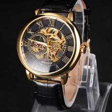 2016 NUEVO Diseño de Grabado Hueco Caja de Oro de Cuero Negro Esqueleto de relojes Mecánicos Relojes de Los Hombres top Luxury Brand Heren Horloge