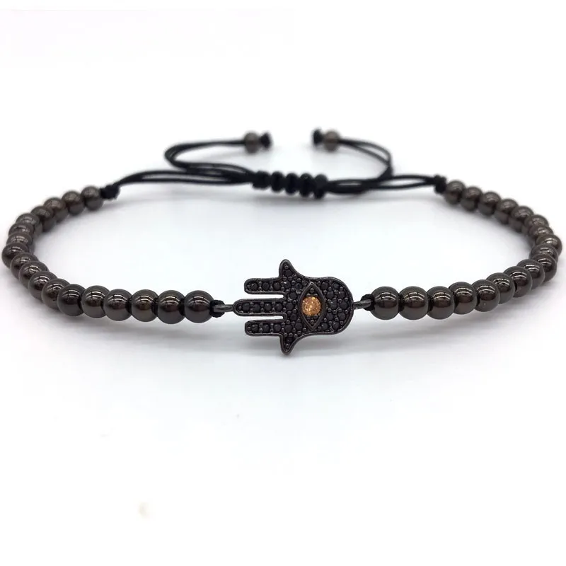 Модный Роскошный мужской браслет браслет-нитка с шармом для мужчин и женщин медный браслет-цепочка с бусинами ювелирный подарок - Окраска металла: Black