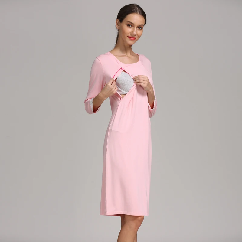 Emotion Moms пижамы для беременных пижамы кормящих беременных кормящих грудью кружева Ночная рубашка элегантный Материнство Ночное платье - Цвет: Розовый