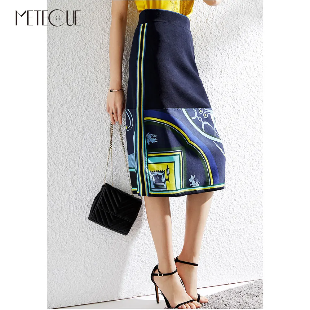 

Silk Knitted Patchwork High Waisted Skirt 2019 Spring Summer Fashion Patchwork Elastic Midi Skirt 2019 Summer