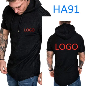 

HA91 Fashion 2019 Summer Men's Hoodie Short Sleeve Large Pocket Solid Color Slim Fit Street Hip Hop Short Sleeve Hoodie for Men