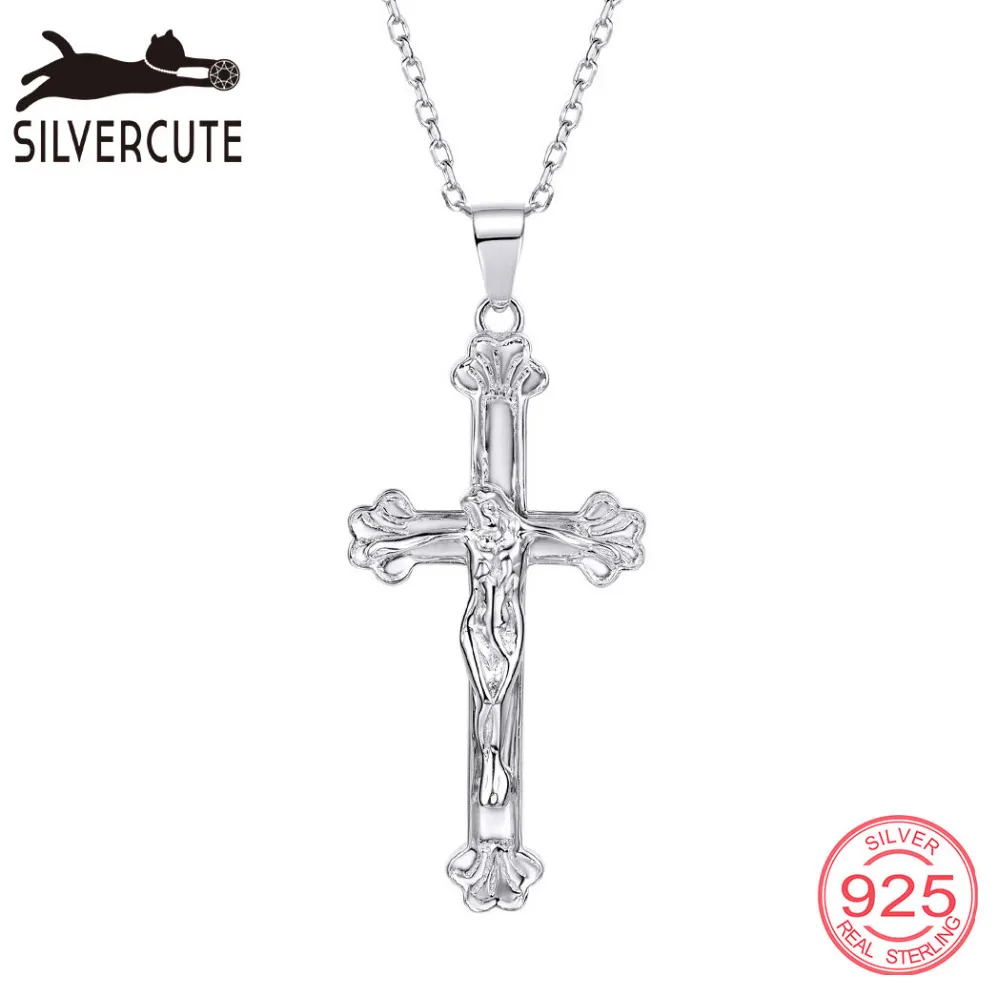 SILVERCUTE Винтаж Иисус Распятие крест ожерелье для женщин 925 пробы серебряные