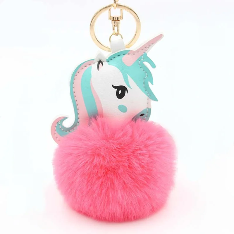 

1Pcs Lovely Unicorn Plush Toy Faux Rabbit Fur Ball Pompom Stuffed Animal for Kid Mini Cute Toy Gift Keychain Baby Doll Key Chain