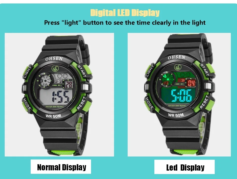 Новое поступление OHSEN модные детские пластиковые резиновые цифровые наручные часы с будильником 50 м водонепроницаемые спортивные наручные часы El Light подарки