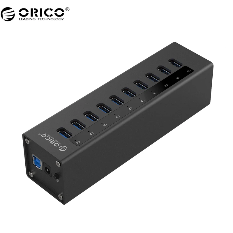 

ORICO A3H10 USB 3.0 HUB New design With Power Adapter Aluminum 10 Port USB 3.0 HUB - Black