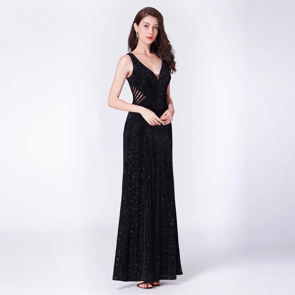 Черное вечернее платье с длинным рукавом Ever Pretty EP07394BK элегантное осеннее длинное вечернее платье в стиле Русалочки