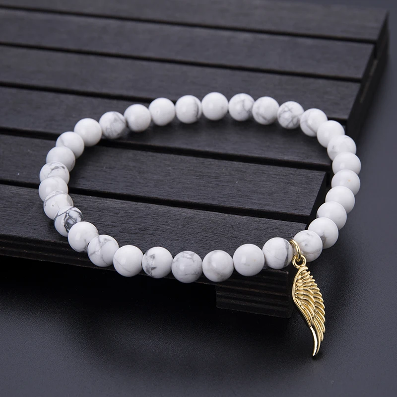 Новая мода браслеты с перьями для женщин мужчин минималистский 6 мм белый бирюзовый камень маленькие бисерные Braslet Кемпинг ювелирные повязки