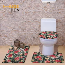 HUGSIDEA, cubierta de asiento de inodoro con estampado de flores Vintage, accesorios de WC, resistencia al deslizamiento, alfombra, calentador, asiento de baño, decoración del hogar