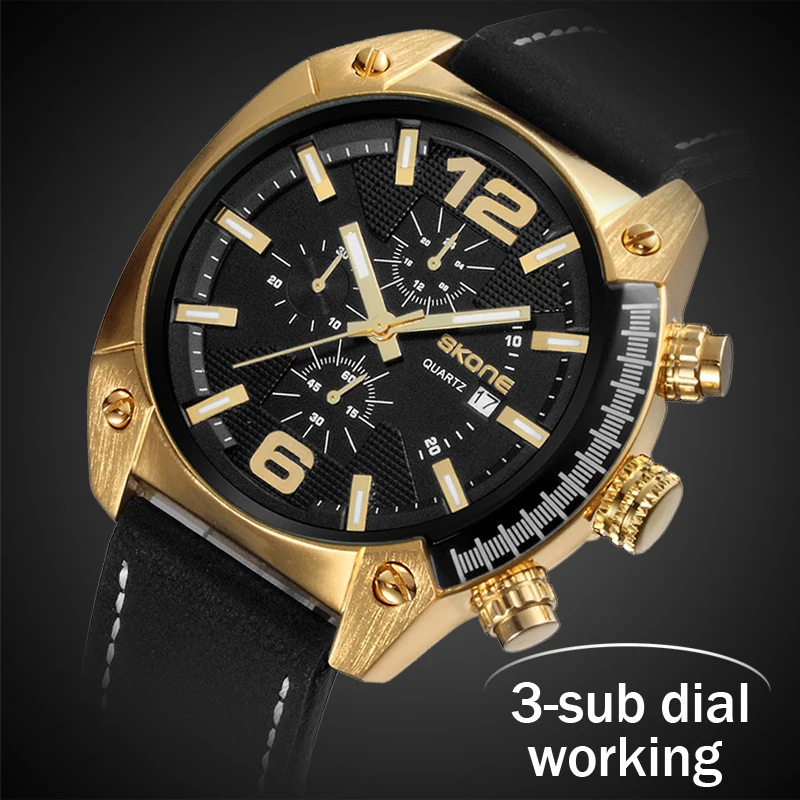 

Fashion Quartz Men Sport Watch Big Dial Leather Strap Army Military Watches Clock Men Chronograph Wristwatches Relogio Masculino