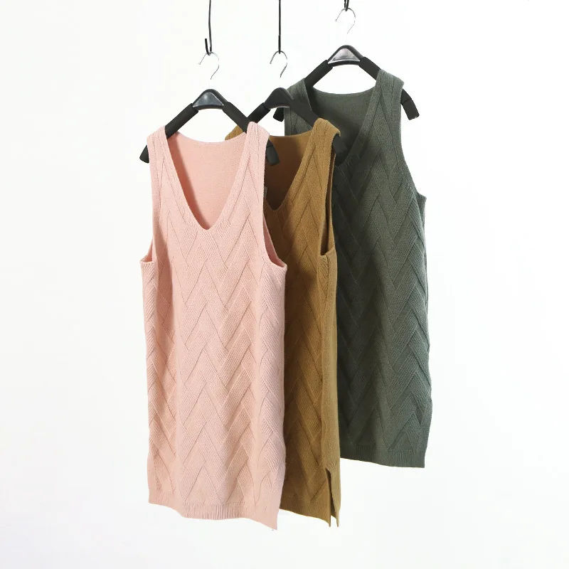 

2018 winter Autumn Wool Sweater Vest Women Sleeveless O-Neck Knitted Vest Female casual tank tops pullover oversize split side