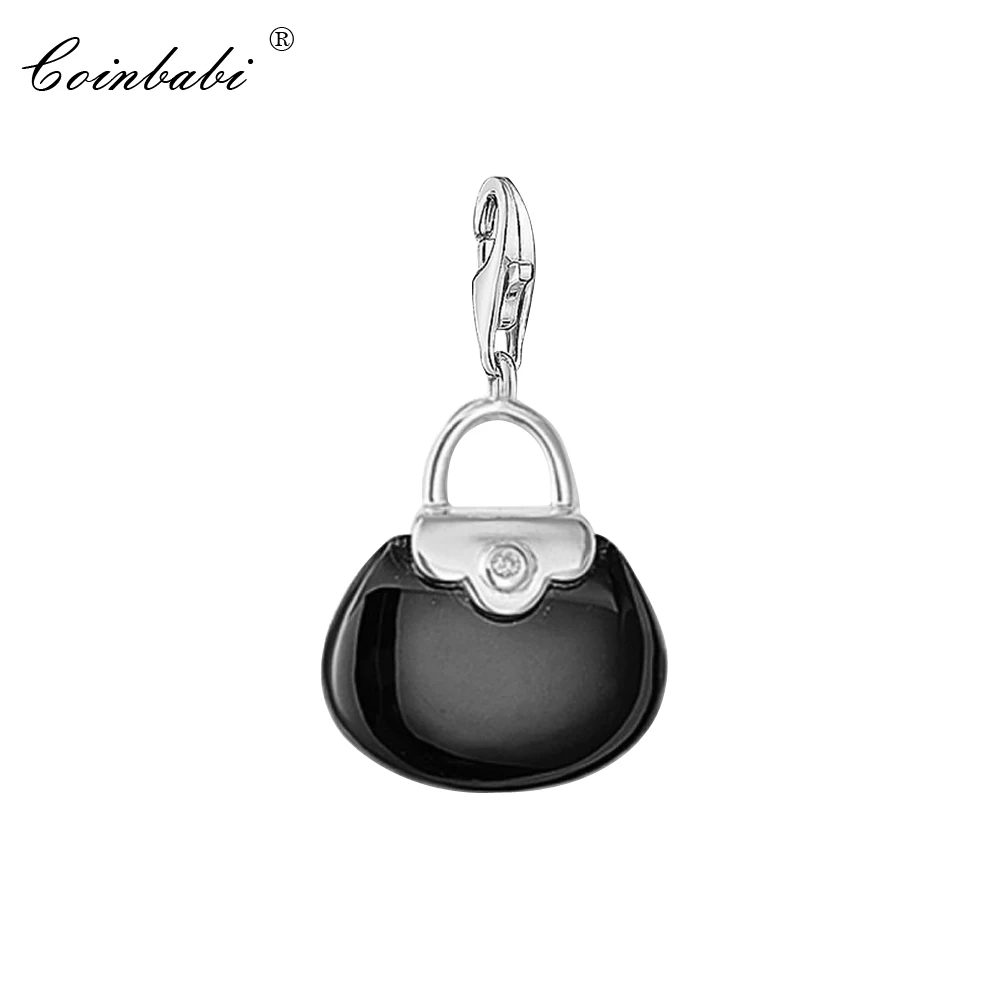 

Charm Pendant Black Bag Handbag,2018 Fashion Jewelry Trendy Real Authentic 925 Sterling Silver Gift For Women Fit Bracelet