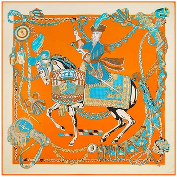 

Women Square Silk Scarf Large Horse Print Foulard Vintage Luxury Bandana Wrap [1780]