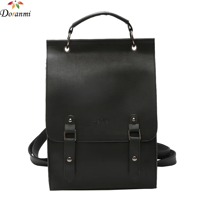  DORANMI Solid PU Leather Schoolbag Traveling Backpack Large Capacity Daypack Laptop Bags School Bag