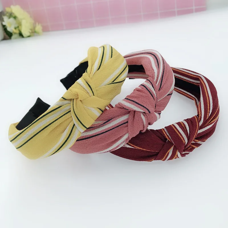 

Striped Wide Hairbands Women Hair Hoop Cute Knot Fabric Plastic Headbands Sports Headdress Bands Hair Accessories for Girls