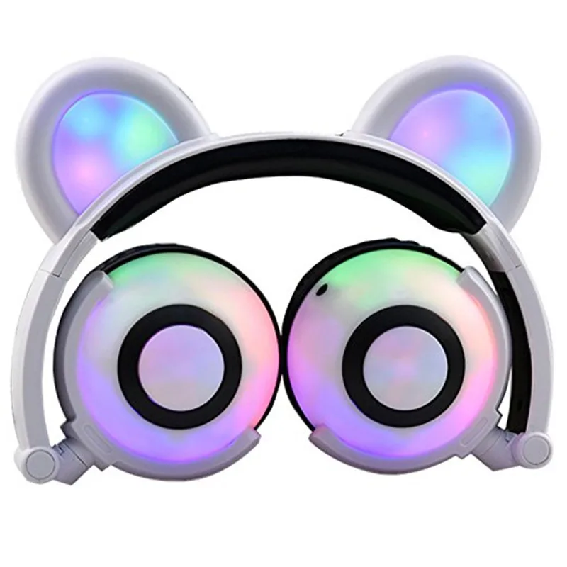 Foldable Bear Ear Recharging Headphones Panda Cosplay Gaming Headset With Glowing LED Light halloweeen gift for girls kids Phone