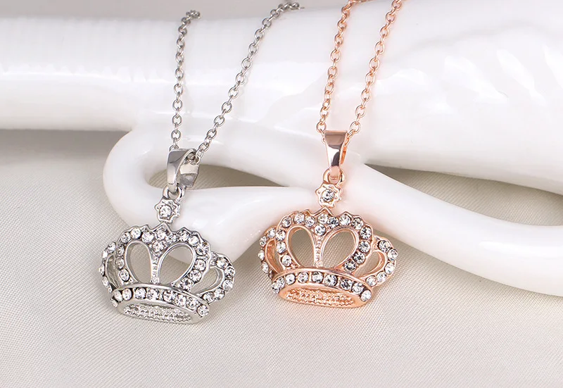Мода Классический Принцесса Корона ожерелья кулон для женщин Кристалл ювелирные изделия