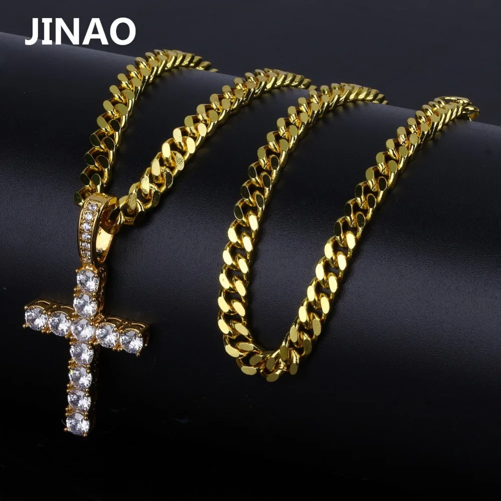 

JINAO Hip Hop Cross Pendant Necklace Micro Pave CZ Stones Prayer Necklace & Pendants For Men & Women 3 Chains Available