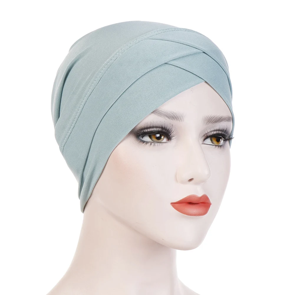 Women Muslim Hijab Scarf Inner Hijab Caps Ladies Islamic Cross Headband Turban Headwrap Hairband Women Muslim Hijab Headscarf - Цвет: mint green
