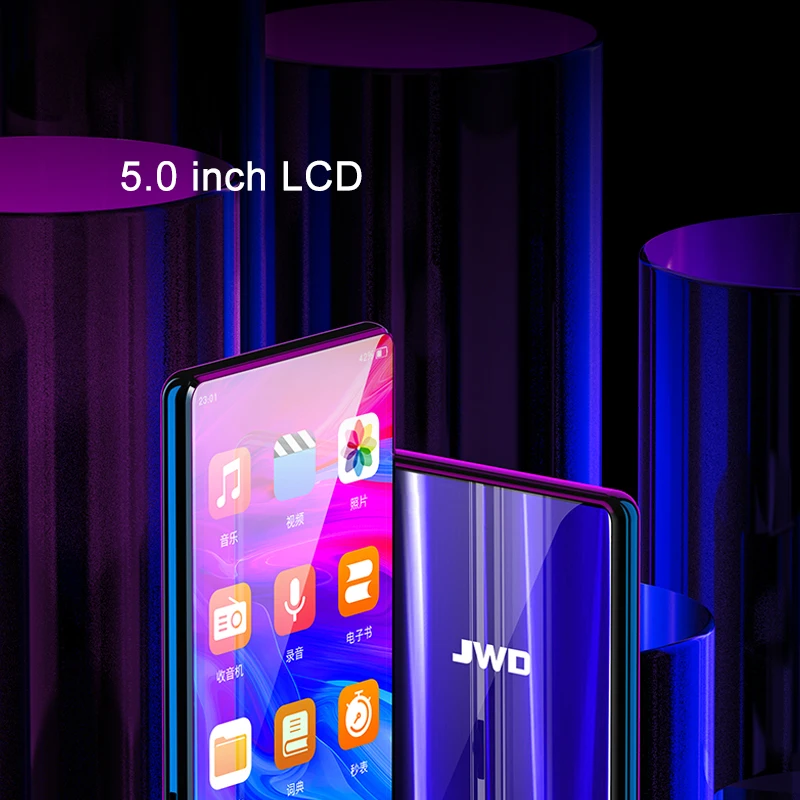 Cena JWD oryginalny 8GB Hifi mp4 odtwarzacz muzyczny 5.0 calowy ekran dotykowy wbudowany głośnik z radiem FM Ebook wideo z baterią 2400mAh