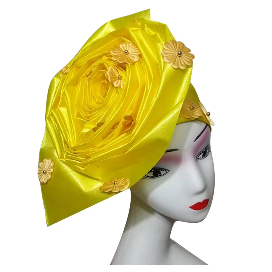 Африканские бусы геле головной убор нигерийские женские головные уборы бусы головные уборы Свадебные головные уборы Sego - Цвет: yellow