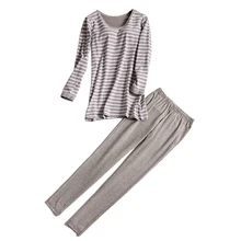 Новое поступление года, Весенняя Пижама, комплект из 2 предметов для женщин в полоску, топ с длинными рукавами+ штаны, Свободная Домашняя одежда с эластичной резинкой на талии