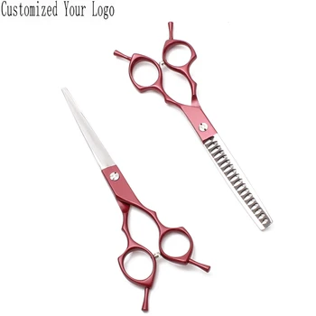 

6.5" 440C Customized Brand Red Straight Scissors Thinning Shears Dog Scissors Grooming Scissors Professional Pet Scissors C9029