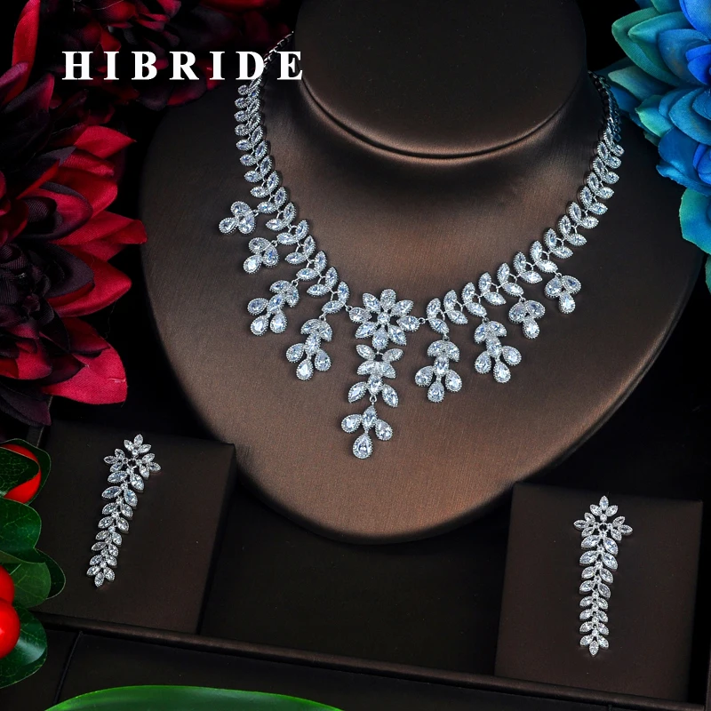 

HIBRIDE Big Flower Design Dubai Jewelry Sets Full Cubic Zirconia Earring Set Women Wedding Bride Jewelry Sets Wholesale N-349