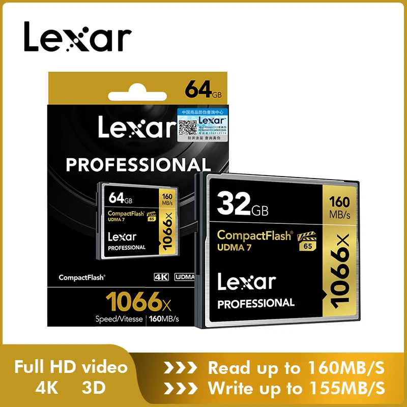 Купить Оригинальный Lexar 160 МБ с. с. бренд 1066x128 Гб CompactFlash CF карты памяти для Dslr камера Hd видеокамера 1080 p 3d 4 к Dv видео Dv Dev