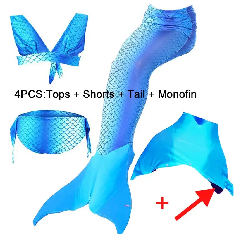Детский женский костюм Ариэль, купальный костюм русалочки для косплея с хвостом и моноластами - Цвет: JP22 4PCS