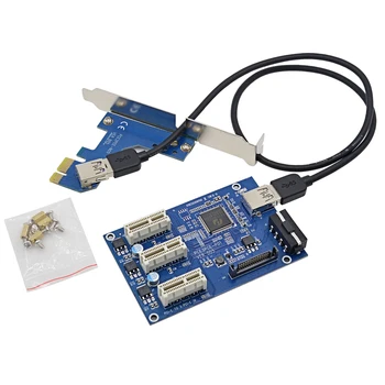 

CHIPAL High VER005 PCI-E to 3 PCI-E 1X Slot Riser Card ITX to External 3 PCIE Adapter Multiplier Card +60CM USB3.0 Cable