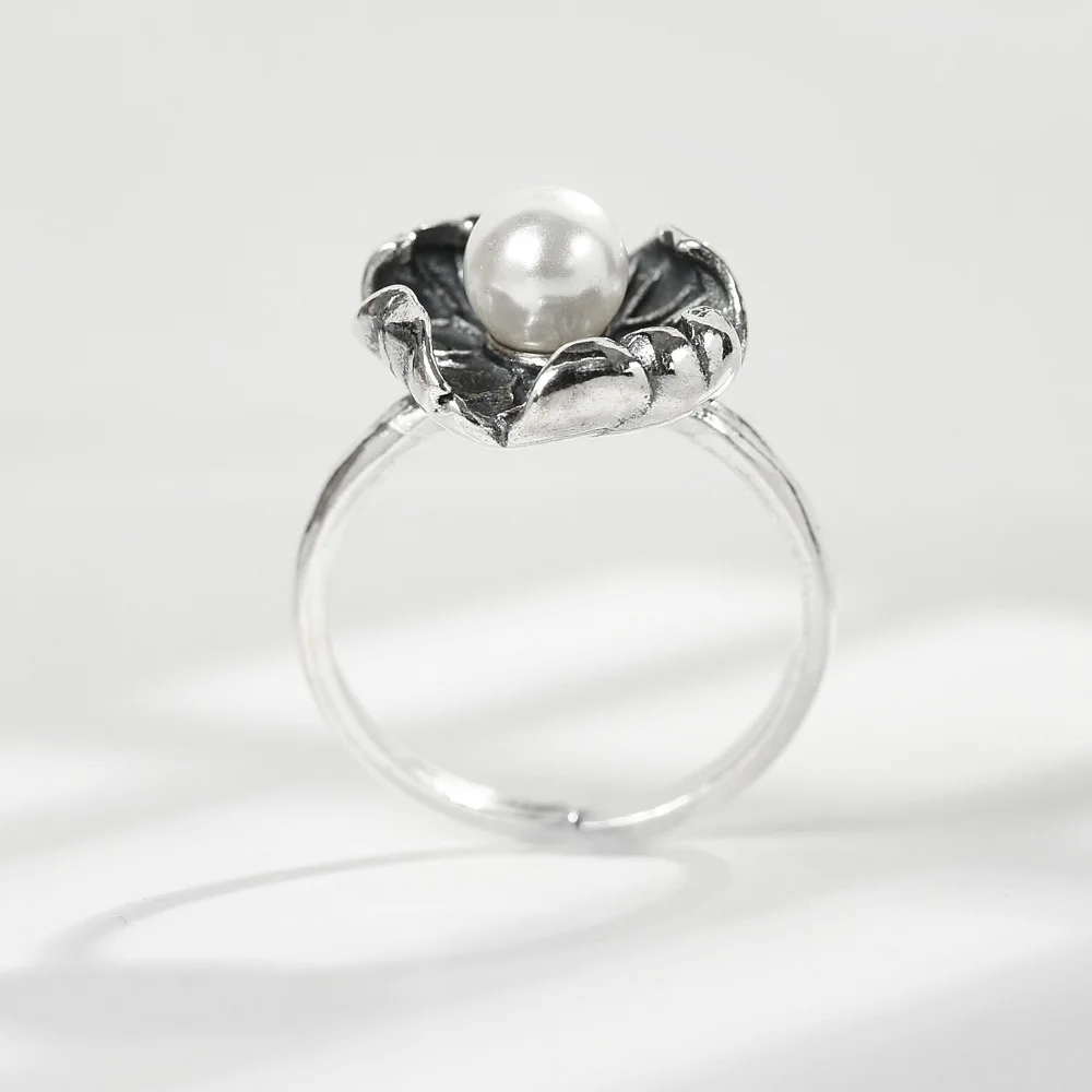 Жемчужный лотос китайский стиль Открытое кольцо Tai silver 100% Стерлинговое Серебро 925
