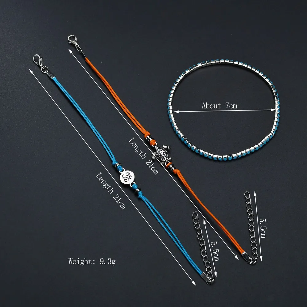 Turtle Anklets Women Fashion Beach Feet Decorations Female Ankle Bracelets 3 Rope Leg Bracelet 2018 Alloy Jewelry Accessories