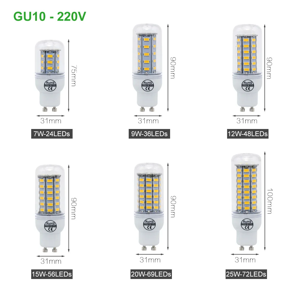 Светодиодный лампы E14 E27 G9 GU10 B22 лампочки Кукуруза SMD 5730 24 36 48 56 69 72 светодиодная