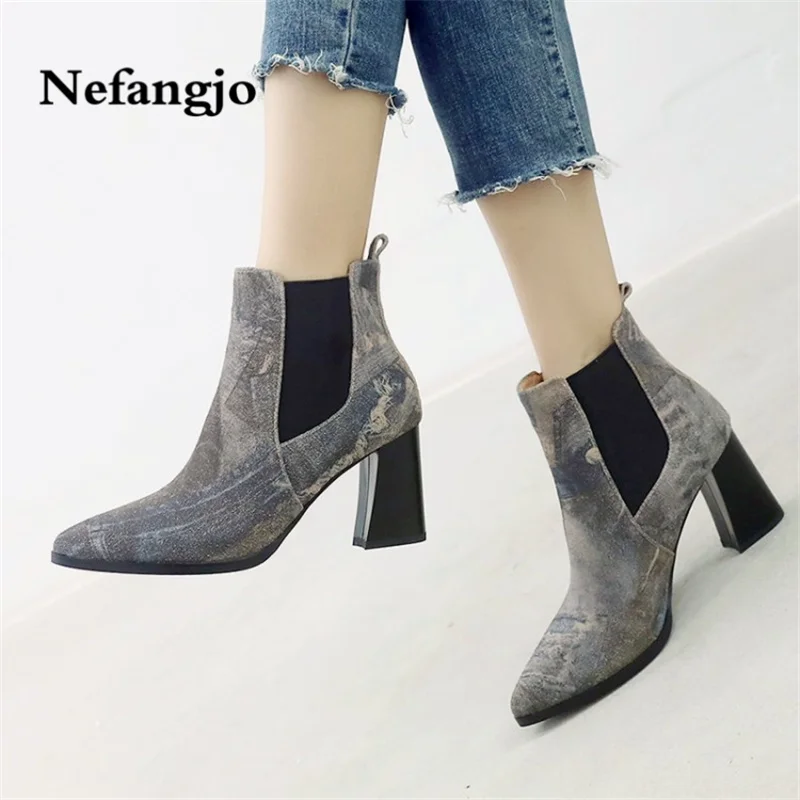 Nefangjo À Talons Chelsea En Fers Chaussures Automne Et Hauts Pointu 2018 Hiver Nouveau noir Cheval Beige Épais Cuir Spécial Bottes rPw5r6x