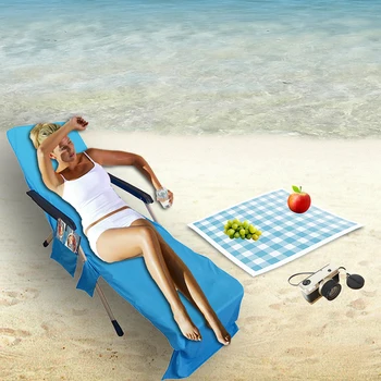 

Beach Towel Lounger Sun Lounger Holiday Lounge Pockets Leisure Chair Cover