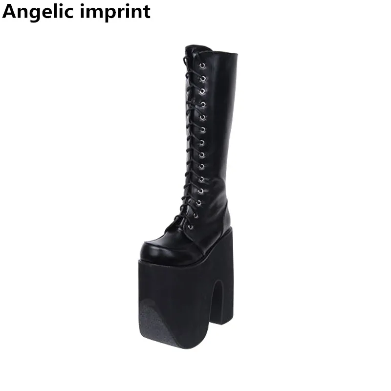 Negro Bombas Angelical Alta Motocicleta Mujeres Tacón Mujer 20 Punk Botas Plataforma Zapatos Impresión Cm De Trifle Super Señora Lolita Mori Chica px6gnwqR4